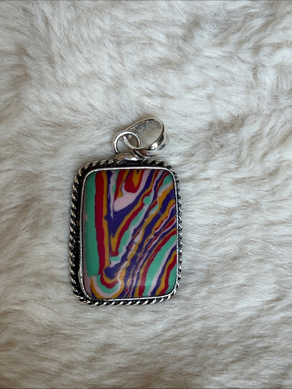 Rainbow Calsilica Synthetic Gemstone Pendant